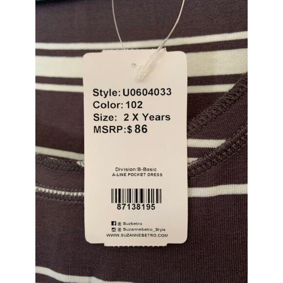 Simple by Suzanne Betro 2X  NWT Gray/White Stripe Womens Sleeveless  Dress - Picture 4 of 6